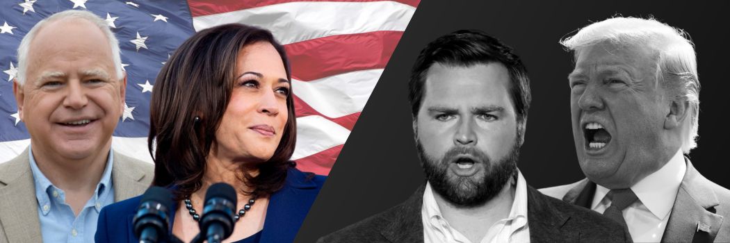 Kamala Harris and Tim Walz vs Donald Trump and JD Vance