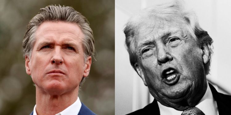 50/50 graphic of Donald Trump and Gavin Newsom