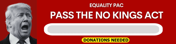 No Kings Act banner with an angry Donald Trump and flashing text reading Donations Needed