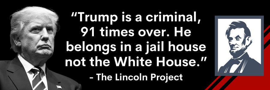 The Lincoln Project: Trump is a criminal, 91 times over. He belongs in a jail house, not the White House.