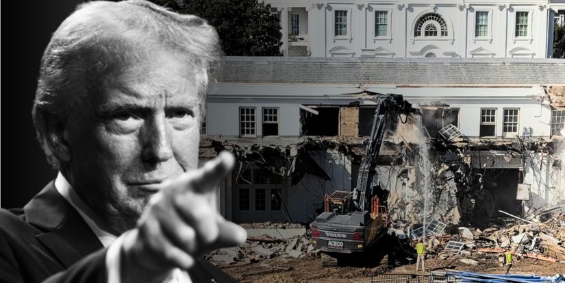 Trump with East Wing construction