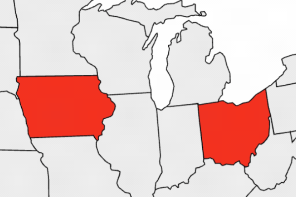 Ohio and Iowa flipping from red to blue