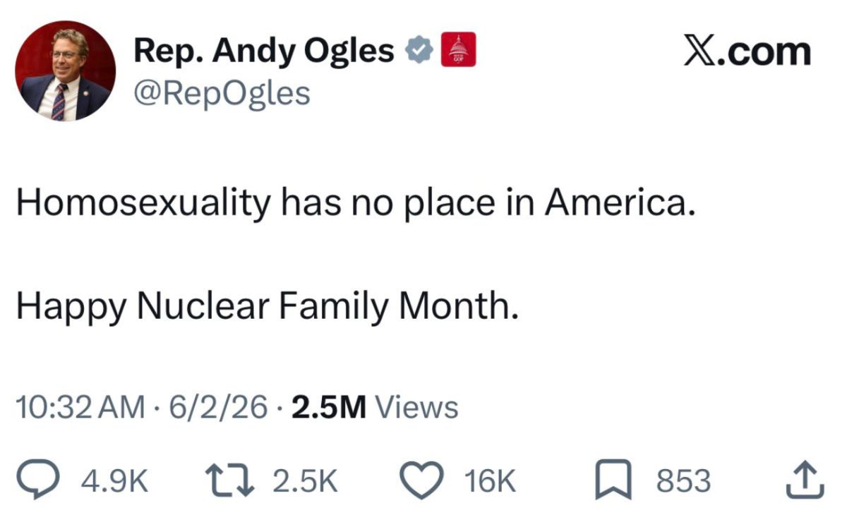 Tweet screenshot of Andy Ogles' anti-LGBTQ+ statement