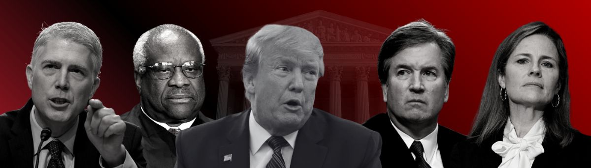 Trump with SCOTUS, red background