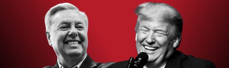 Evil laughing Trump and Lindsey Graham