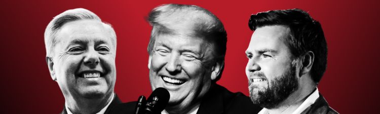 Laughing JD Vance, Lindsey Graham, and Trump