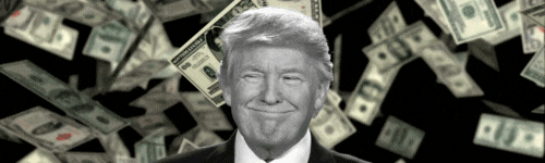 Animated GIF of Donald Trump with money falling