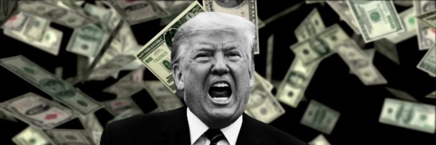 GIF of laughing Trump with money falling