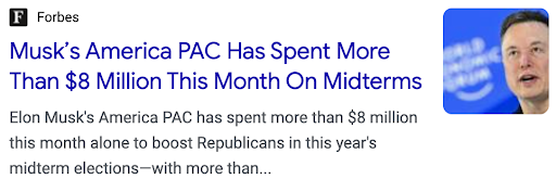 Forbes: “Musk’s America PAC Has Spent More Than $8 Million This Month On Midterms”