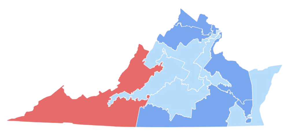 New Virginia congressional map showing 4 flipped seats