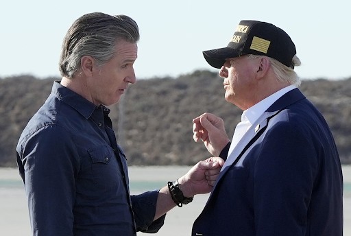 Gavin Newsom and Donald Trump facing each other