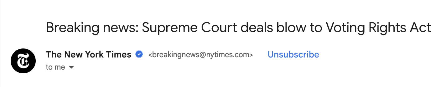  — The New York Times: Supreme Court deals blow to Voting Rights Act