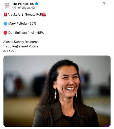 New Poll: Peltola 52%, Sullivan 48%