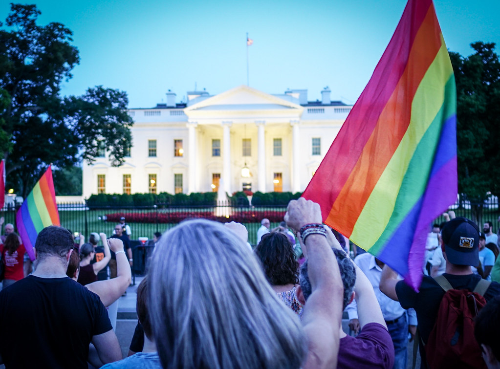 Pride flags in front of the White House