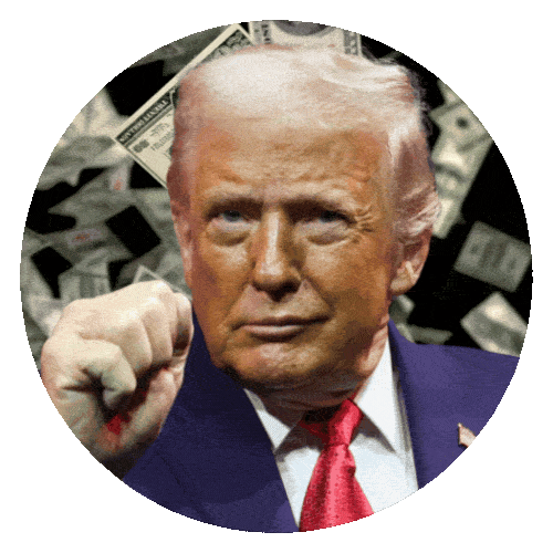 Trump with money falling in background